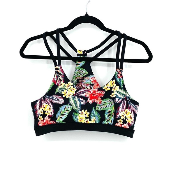 MINKPINK Move Black Colorful Floral Print Strappy Wireless Sports Bra Size Large - Picture 1 of 3